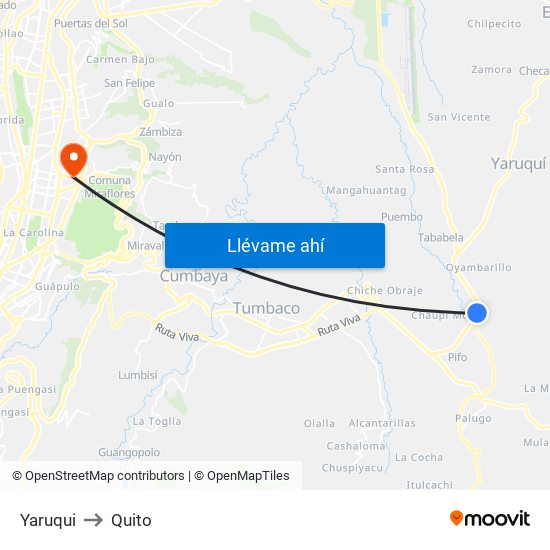 Yaruqui to Quito map