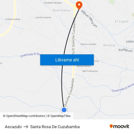 Ascazubi to Santa Rosa De Cuzubamba map