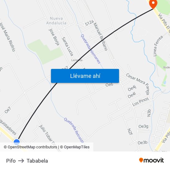 Pifo to Tababela map