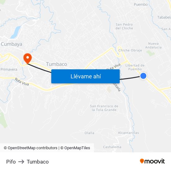 Pifo to Tumbaco map
