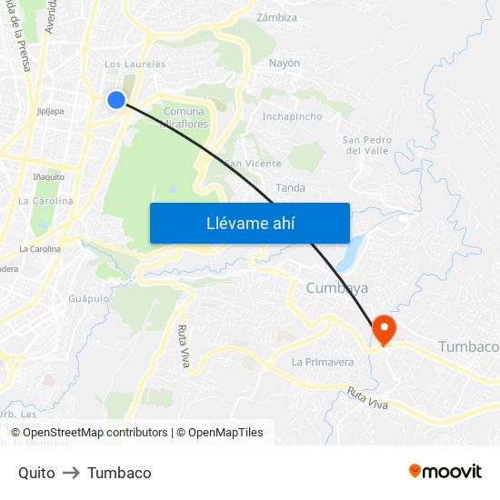 Quito to Tumbaco map