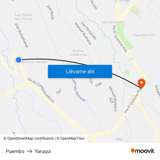 Puembo to Yaruqui map