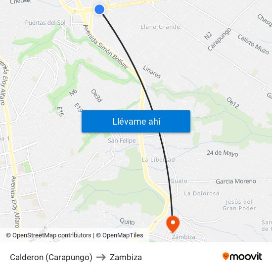 Calderon (Carapungo) to Zambiza map