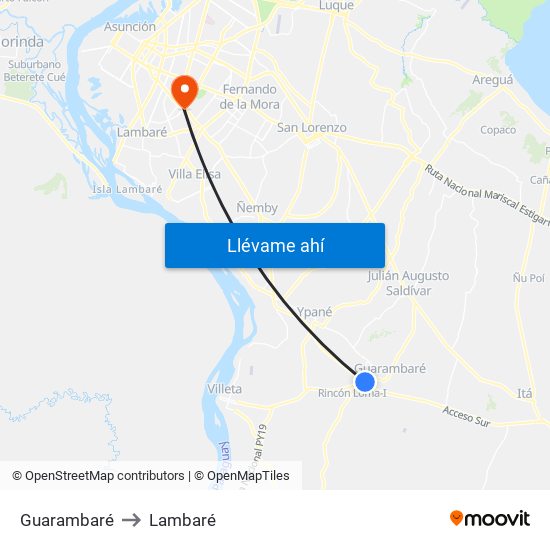 Guarambaré to Lambaré map