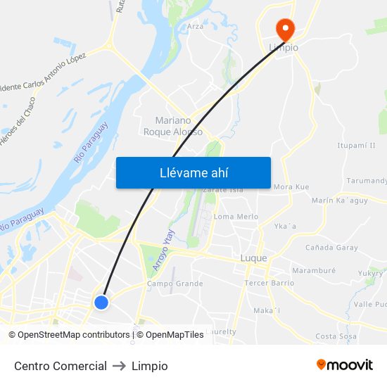 Centro Comercial to Limpio map