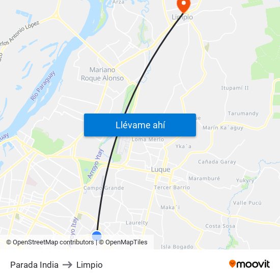 Parada India to Limpio map