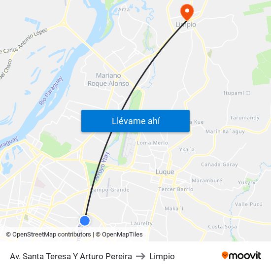 Av. Santa Teresa Y Arturo Pereira to Limpio map