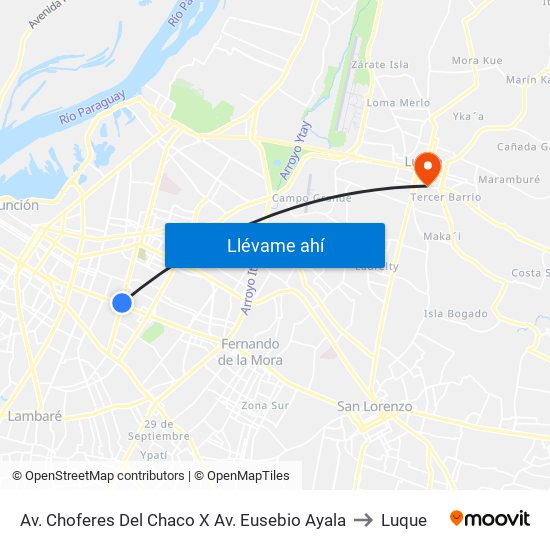 Av. Choferes Del Chaco X Av. Eusebio Ayala to Luque map