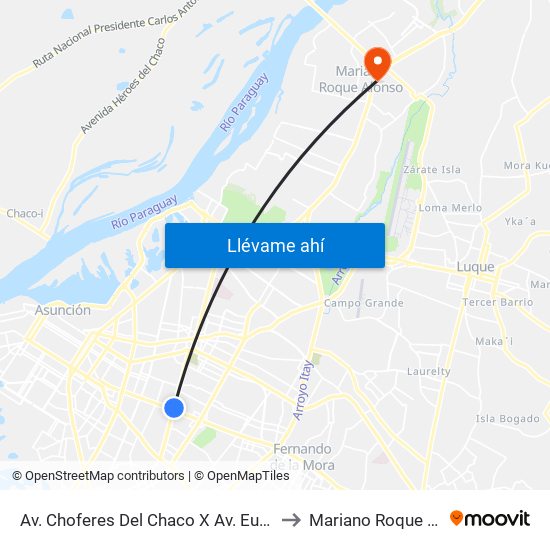 Av. Choferes Del Chaco X Av. Eusebio Ayala to Mariano Roque Alonso map