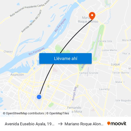 Avenida Eusebio Ayala, 1995 to Mariano Roque Alonso map