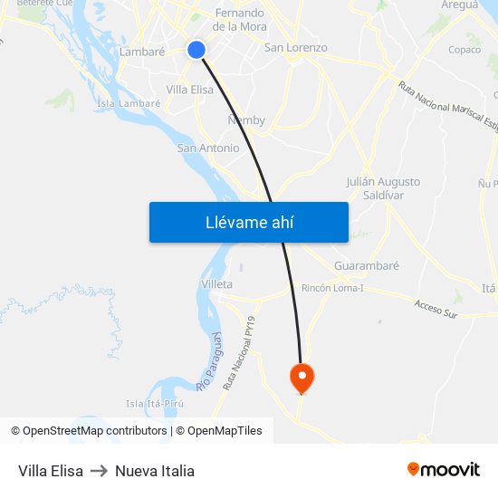 Villa Elisa to Nueva Italia map