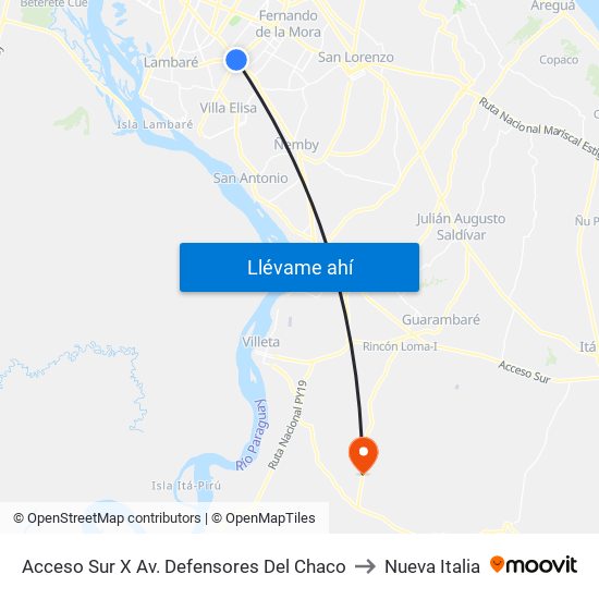 Acceso Sur X Av. Defensores Del Chaco to Nueva Italia map