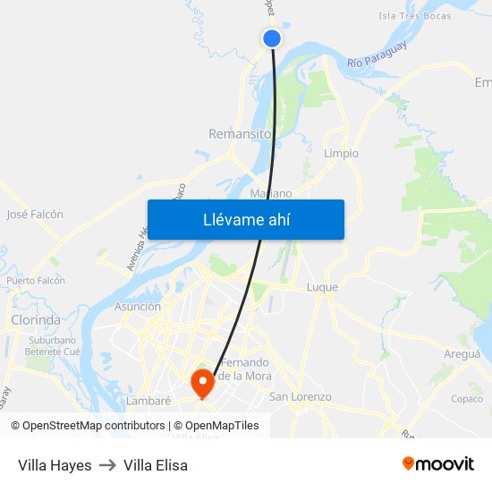 Villa Hayes to Villa Elisa map