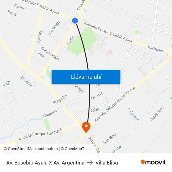 Av. Eusebio Ayala X Av. Argentina to Villa Elisa map