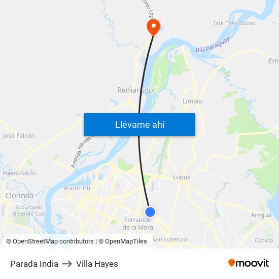 Parada India to Villa Hayes map