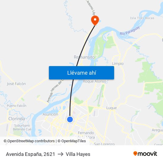 Avenida España, 2621 to Villa Hayes map