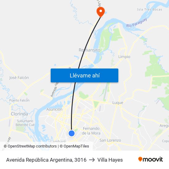 Avenida República Argentina, 3016 to Villa Hayes map