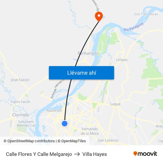 Calle Flores Y Calle Melgarejo to Villa Hayes map