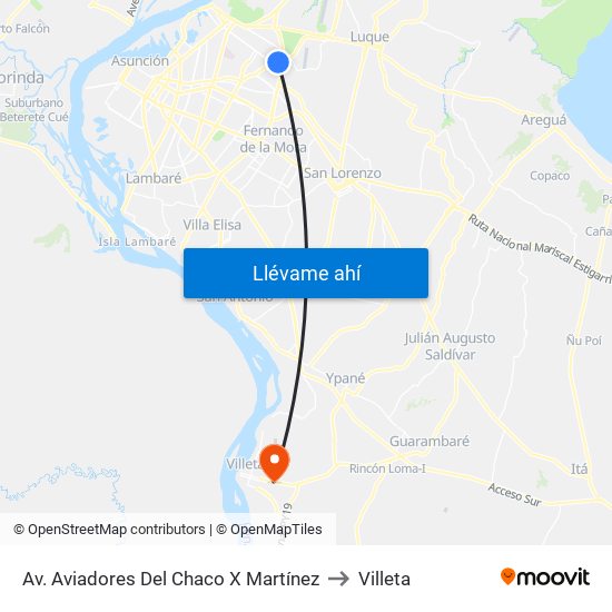 Av. Aviadores Del Chaco X Martínez to Villeta map