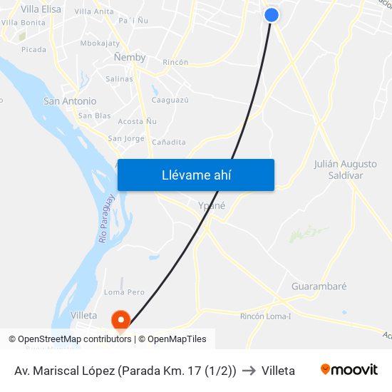 Av. Mariscal López (Parada Km. 17 (1/2)) to Villeta map