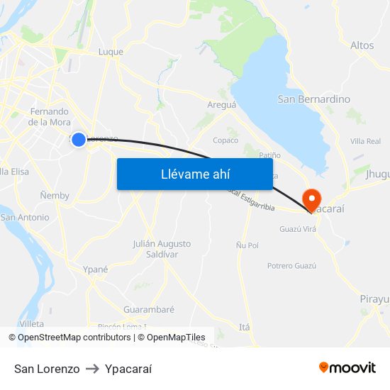 San Lorenzo to Ypacaraí map
