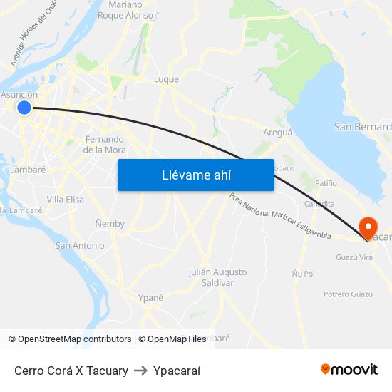 Cerro Corá X Tacuary to Ypacaraí map