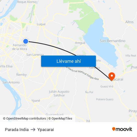 Parada India to Ypacaraí map