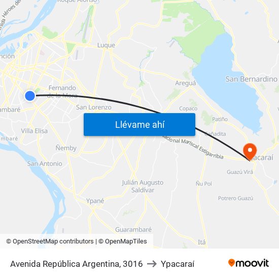 Avenida República Argentina, 3016 to Ypacaraí map