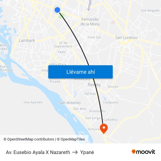 Av. Eusebio Ayala X Nazareth to Ypané map