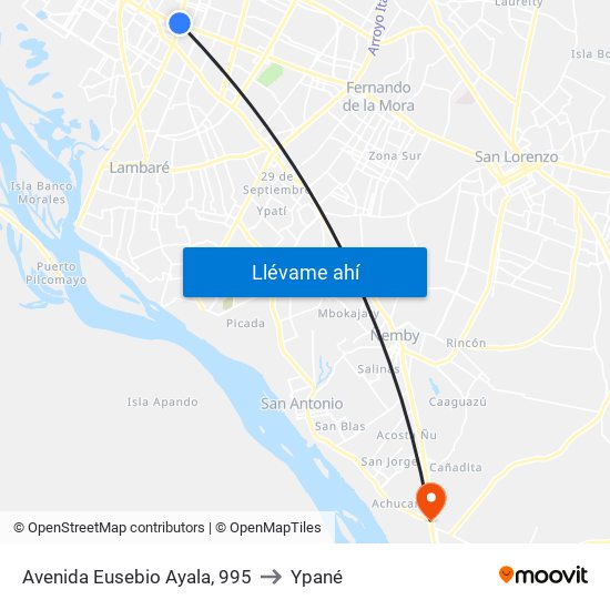 Avenida Eusebio Ayala, 995 to Ypané map