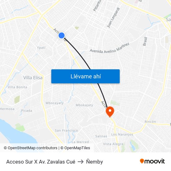 Acceso Sur X Av. Zavalas Cué to Ñemby map