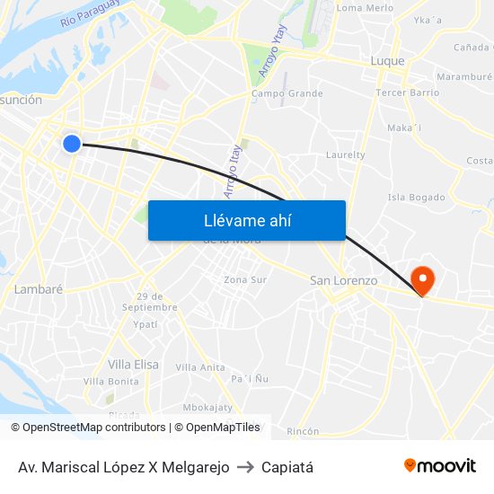 Av. Mariscal López X Melgarejo to Capiatá map