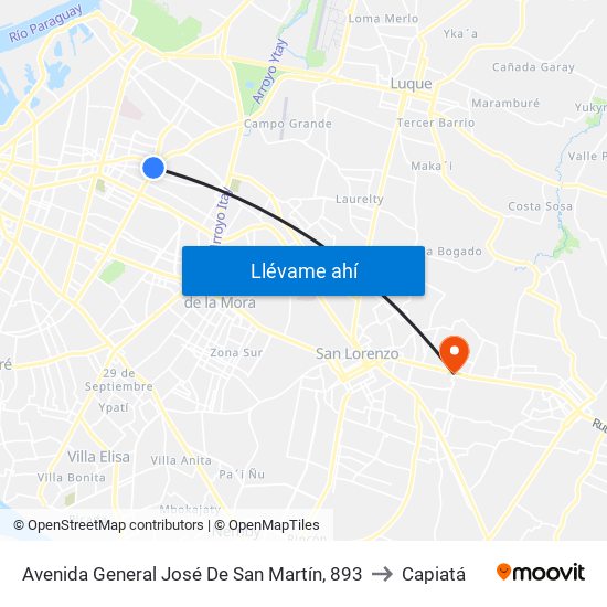 Avenida General José De San Martín, 893 to Capiatá map
