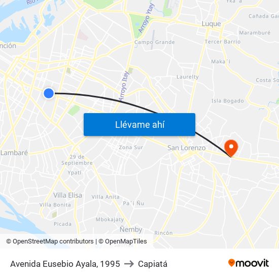 Avenida Eusebio Ayala, 1995 to Capiatá map