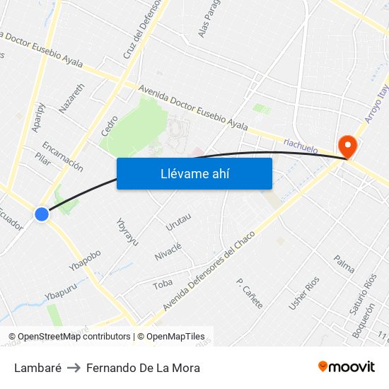 Lambaré to Fernando De La Mora map