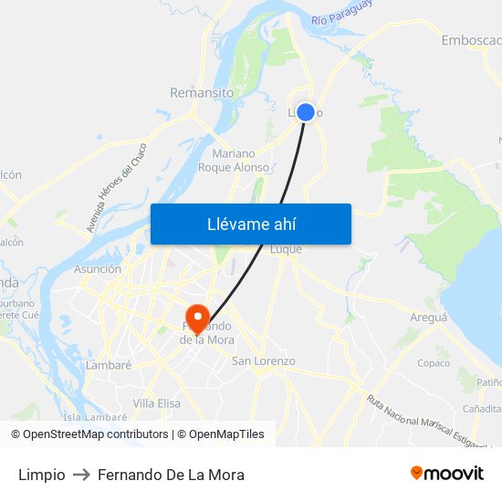 Limpio to Fernando De La Mora map