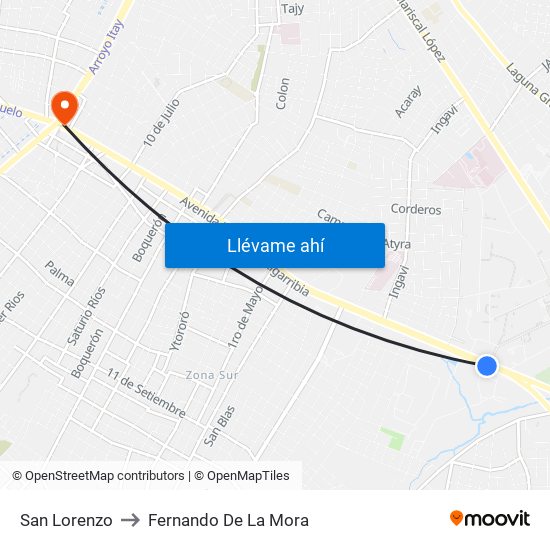 San Lorenzo to Fernando De La Mora map