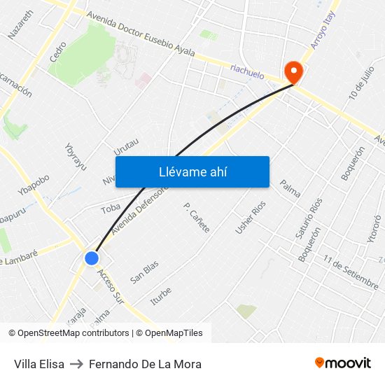 Villa Elisa to Fernando De La Mora map
