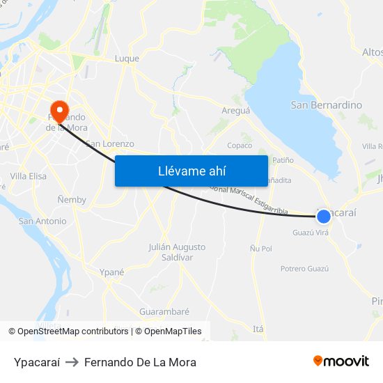 Ypacaraí to Fernando De La Mora map