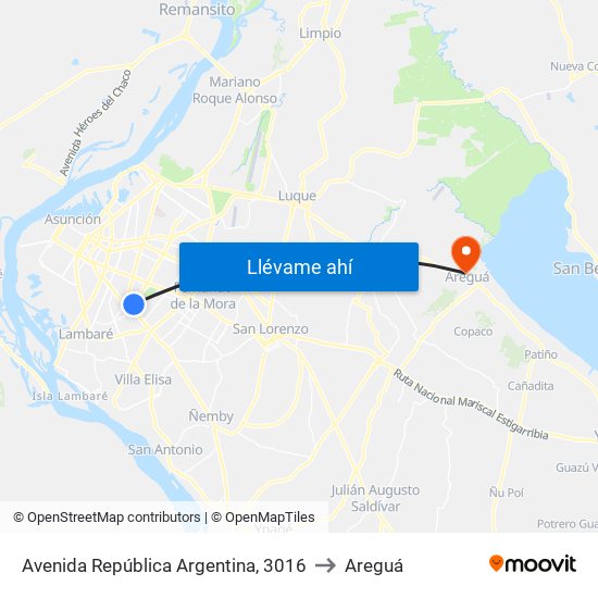 Avenida República Argentina, 3016 to Areguá map
