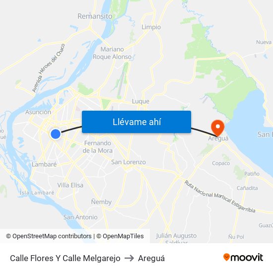 Calle Flores Y Calle Melgarejo to Areguá map
