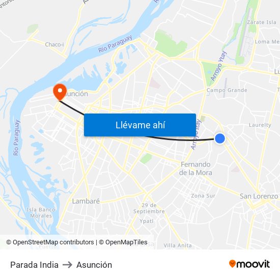 Parada India to Asunción map