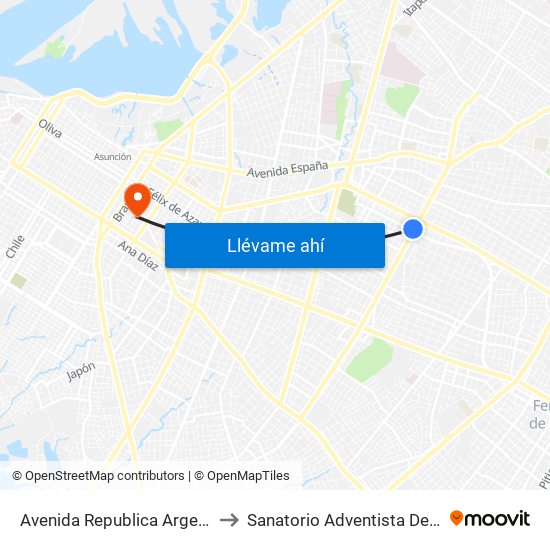 Avenida Republica Argentina, 201 to Sanatorio Adventista De Asunción map