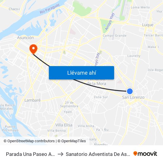 Parada Una Paseo Amelia to Sanatorio Adventista De Asunción map