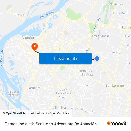 Parada India to Sanatorio Adventista De Asunción map