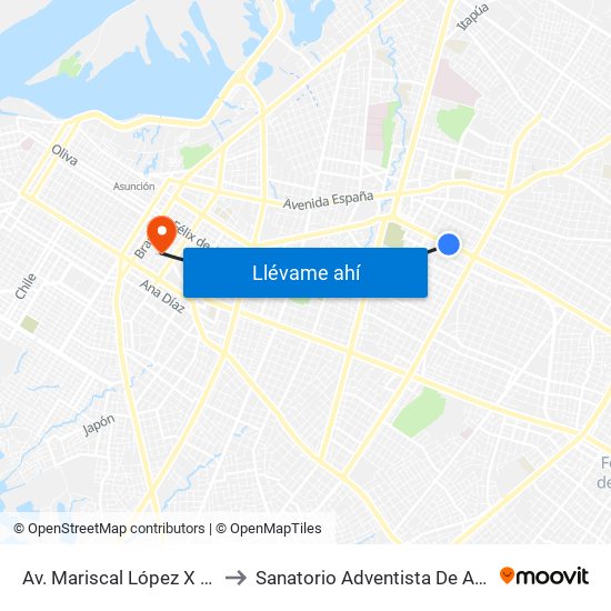 Av. Mariscal López X Bulnes to Sanatorio Adventista De Asunción map