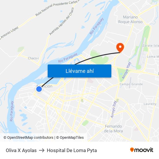 Oliva X Ayolas to Hospital De Loma Pyta map