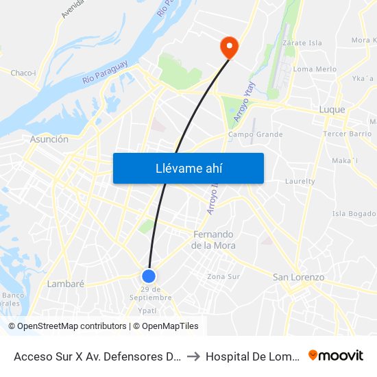 Acceso Sur X Av. Defensores Del Chaco to Hospital De Loma Pyta map