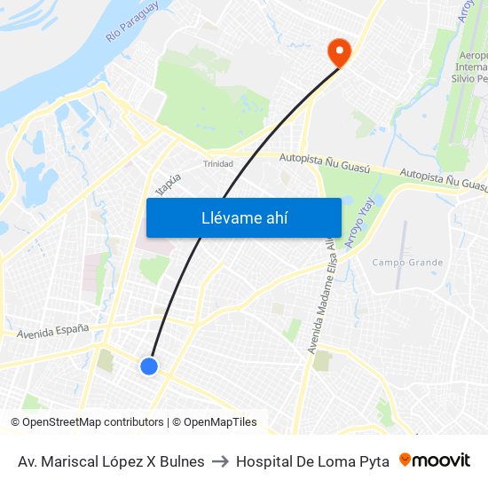 Av. Mariscal López X Bulnes to Hospital De Loma Pyta map