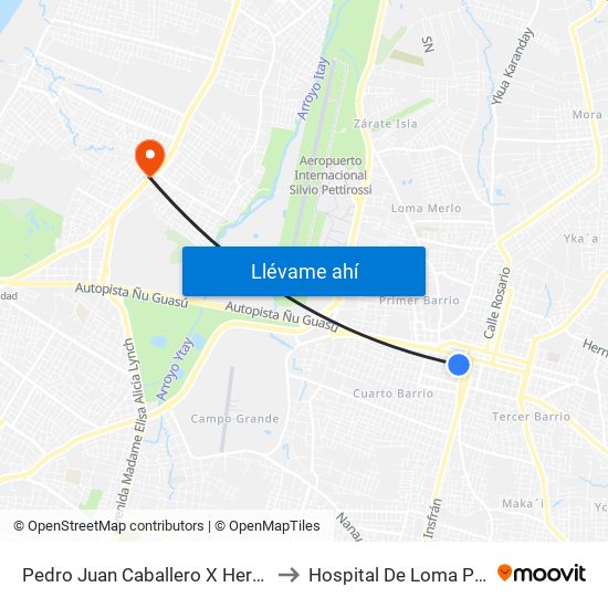 Pedro Juan Caballero X Herrera to Hospital De Loma Pyta map